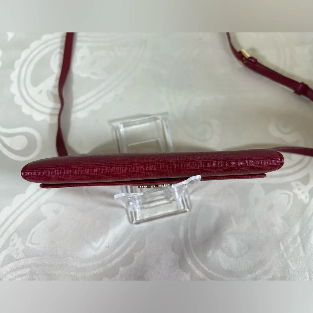 Furla Red Pebbled Leather Wallet on Chain Crossbody Clutch